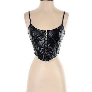 Micas black faux leather corset top. Measurements: 24.5" Chest, 18.25" Length